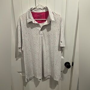 Birdie Bound Men's White Polo Shirt with spatter pattern